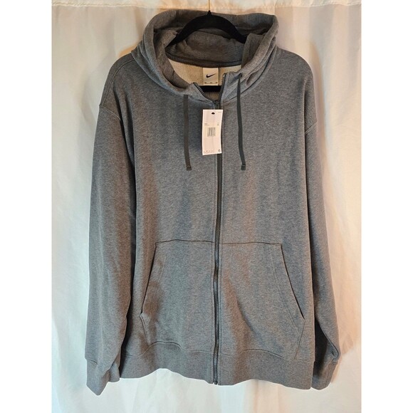 Nike - Men's Club Charcoal Heather Fleece Sleeve Swoosh Full-Zip Hoodie NWT - Picture 1 of 4